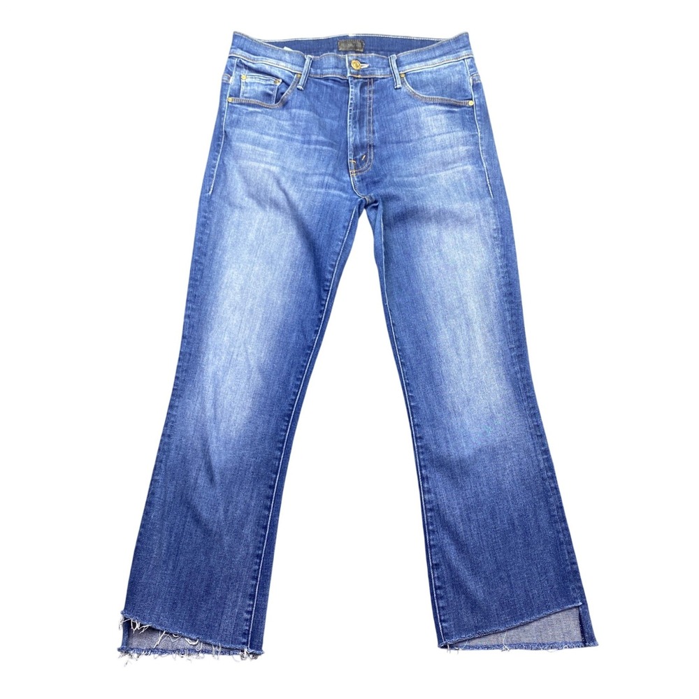 Mother The Insider Crop Step Fray Jeans Not Rough Enough 1157-173 Blue Size 27